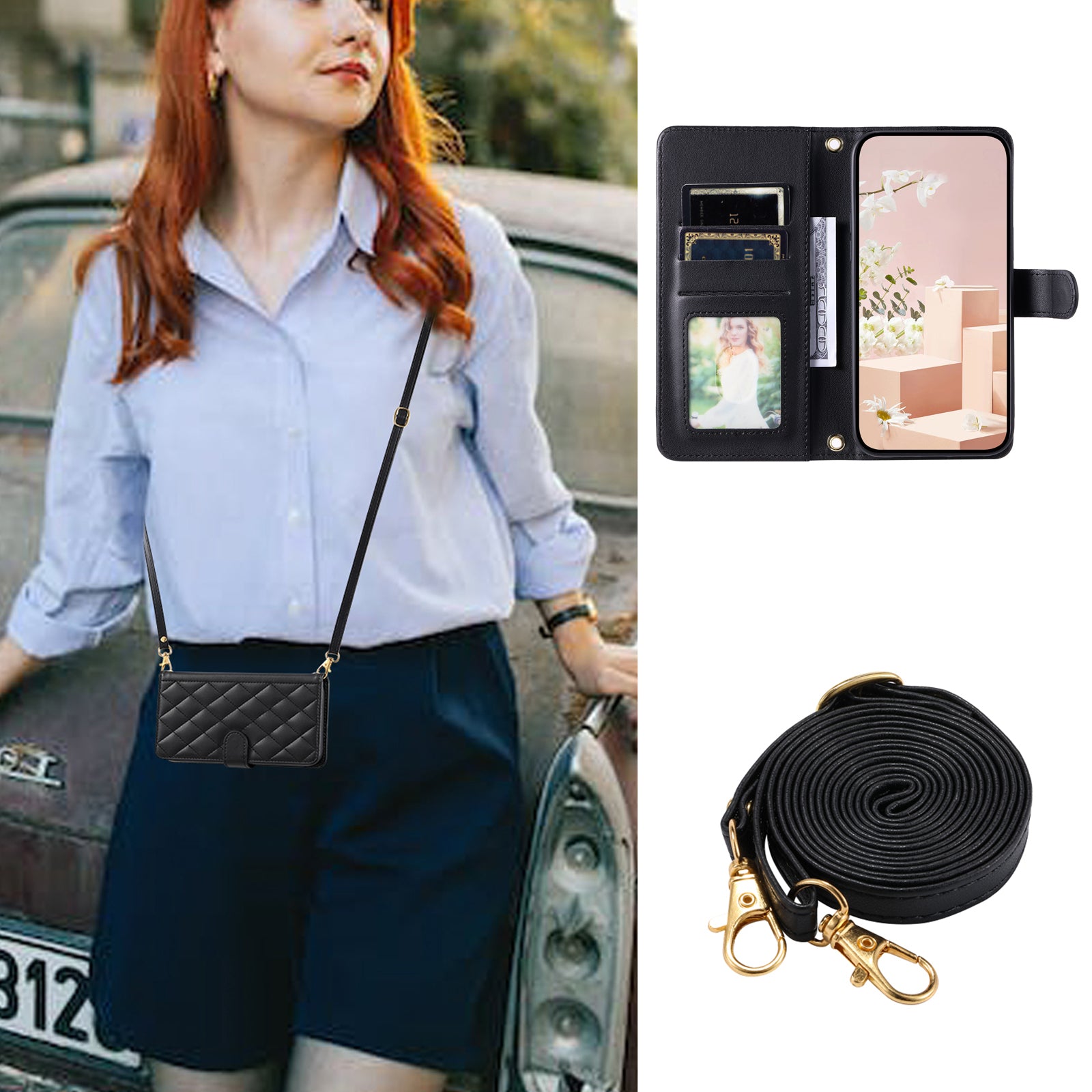 For Oppo Reno11 Pro 5G (Global) Case Chic Rhombus PU Leather Phone Cover with Shoulder Strap For Oppo Reno11 Pro 5G (Global) Case Chic Rhombus PU Leather Phone Cover with Shoulder Strap